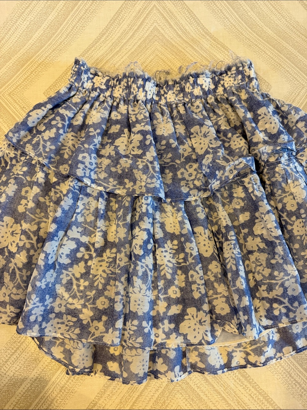 LoveShackFancy Blue White Floral Tiered Ruffle Mini Skirt Small